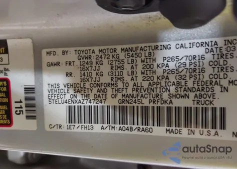 2010 Toyota Tacoma Base V6 из США, поврежденный, VIN 5TELU4ENXAZ747247